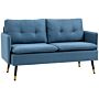 Homcom 2 Seater Sofas, Fabric Couch, Button Tufted Love Seat With Cushions, Dark Blue