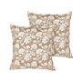 Set Of 2 Scatter Cushions Beige And White Cotton 45 X 45 Cm Square Handmade Throw Pillows Printed Floral Pattern Removable Cover