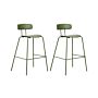 Set Of 2 Bar Chairs Green Plastic Seat Counter Height Bar Stools Metal Legs