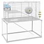 Pawhut Gerbil Cage, Dwarf Hamster Cage W/ Deep Glass Bottom, Ramps Platforms Hut Exercise Wheel Water Bottle - White