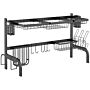 Homcom 100cm Over The Sink Dish Drainer Rack, 2 Tier Dish Rack For Kitchen Counter, Space Saving Dish Drying Rack, Black | Aosom Uk