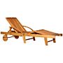 Outsunny Outdoor Garden Patio Wooden Sun Lounger Foldable Recliner Deck Chair Day Bed Furniture With Wheels