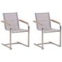 Set Of 2 Garden Chairs Beige Synthetic Seat Stainless Steel Frame Cantilever Style