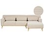 Corner Sofa Beige Corduroy Rubberwood Base 3 Seater Left Hand Retro Couch Settee Jumbo Cord Living Room Beliani