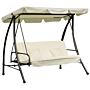 Outsunny 3 Seater Swing Chair 2-in-1 Hammock Bed Patio Garden Chair With Adjustable Canopy And Cushions, Cream White