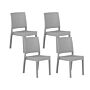 Set Of 4 Garden Dining Chairs Light Grey Synthetic Material Stackable Outdoor