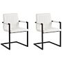 Set Of 2 Cantilever Dining Chairs Off-white Faux Leather Upholstered Chair Office