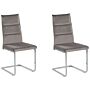 Set Of 2 Dining Chairs Grey Velvet Upholstered Cantilever Silver Legs Armless