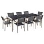 Garden Dining Set Grey With Black Granite Table Top 8 Seats 220 X 100 Cm Triple Plate