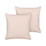 Set Of 2 Decorative Cushions Pink Boucle 60 X 60 Cm Woven Removable With Zipper