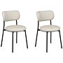 Set Of 2 Dining Chairs Beige Polyester Seats Armless Metal Legs For Dining Room Kitchen