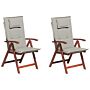 Set Of 2 Garden Chairs Acacia Wood Taupe Cushion Adjustable Foldable Outdoor