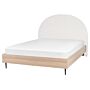 Bed Frame White Fabric Eu King Size 5ft3 Upholstered Headboard Mdf Frame Metal Legs Wooden Slatted Base