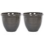 Set Of 2 Plant Pots Solid Brown Stone Mixture Polyresin ⌀ 49 Cm High Gloss Outdoor Resistances Round All-weather