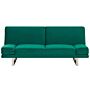 Sofa Bed Green Velvet Upholstery 3 Seater Click Clack Mechanism Adjustable Armrests