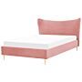 Eu King Size Bed Pink Velvet 5ft3 Upholstered Frame Metal Legs Slatted Base Headboard