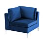 1-seat Corner Section Blue Velvet Sofa Module Silver Metal Legs