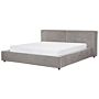 Eu Super King Size Bed Grey Fabric Upholstery 6ft Slatted Base With Thick Padded Headboard Footboard