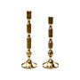 Set Of 2 Candlesticks Gold Metal Glossy Metallic Glamour Taper Candleholders