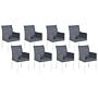 Set Of 8 Garden Chairs Grey Textilene Upholstery Aluminium White Legs Quick Dry Foam