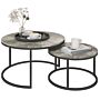 Homcom Industrial Nesting Coffee Table Set Of 2, Round Coffee Tables, Living Room Table With Faux Cement Top And Steel Frame