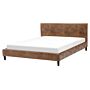 Eu King Size Panel Bed 5ft3 Brown Faux Suede Slatted Frame