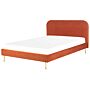 Bed Orange Velvet Upholstery Eu Super King Size Golden Legs Headboard Slatted Frame 6 Ft