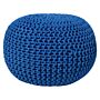 Pouf Ottoman Blue Knitted Cotton Eps Beads Filling Round Small Footstool 50 X 35 Cm