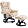 Homcom Reclining Swivel Armchair Footstool Set Sofa Padded Pu Leather Relaxing Manual Duo Metal Frame Bentwood Base Cream