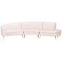 Sofa Beige Velvet 4 Seater Back Seat Metal Golden Legs