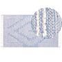 Rug Off-white Blue Cotton Wool 80 X 150 Cm Geometric Pattern Runes Tribal Tassels Oriental