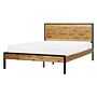 Eu Double Size Bed Dark Mdf 4ft5 Frame With Headrest And Slatted Base Metal Black Legs