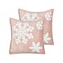 Set Of 2 Scatter Cushions Pink White Cotton Velvet 45 X 45 Cm Christmas Motif Snowflake Print Accessories