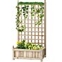 Outsunny Garden Planters With Trellis For Climbing Vines, Wood Raised Beds, Flower Pot, Natural