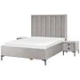 Bedroom Set Grey Velvet Eu Double Size 4ft6 Bed With Storage 2 Bedside Tables Upholstered