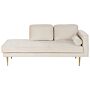 Chaise Lounge Beige Velvet Upholstered Right Hand Orientation Metal Legs Bolster Pillow