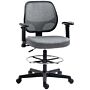 Vinsetto Drafting Chair Tall Office Fabric Standing Desk Chair With Adjustable Footrest Ring, Arm, Swivel Wheels, Grey