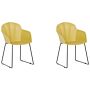 Set Of 2 Dining Chairs Yellow Synthetic Material Black Metal Legs Formed Back