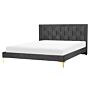 Upholstered Bed Frame Black Velvet Eu King Size 160x200 Cm 5ft3 Headboard Golden Legs Beliani