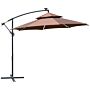 Outsunny 3(m) Cantilever Parasol Banana Hanging Umbrella With Double Roof, Led Solar Lights, Crank, 8 Sturdy Ribs And Cross Base, Coffee