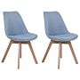 Set Of 2 Dining Chairs Light Blue Faux Leather Sleek Wooden Legs