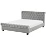 Waterbed Grey Velvet Upholstery Black Wooden Legs Super King Size 6ft Buttoned Glam Beliani