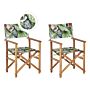 Set Of 2 Garden Director's Chairs Light Wood With Off-white Acacia Toucan Pattern Replacement Fabric Folding