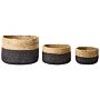 Set Of 3 Storage Boxes Natural Black Jute 13/15/25 Cm Height Laundry Baskets Bin