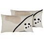 Set Of 2 Scatter Cushions Beige 30 X 50 Cm Abstract Motif Decorative Throw Pillows Removable Covers Zipper Closure