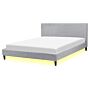 Eu King Size Panel Bed 5ft3 Grey Fabric Slatted Frame With White Led