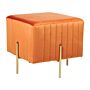 Footstool Orange Velvet Upholstered Ottoman Pouffe Gold Metal Legs 48 X 48 Cm Square Seat