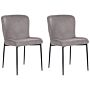 Set Of 2 Chairs Dark Grey Polyester Knitted Texture Metal Legs