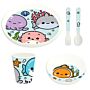 Recycled Rpet Set Of 5 Kids Cup, Bowl, Plate & Cutlery Set - Adoramals Sealife