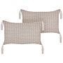 Set Of 2 Scatter Cushions Taupe 25 X 45 Cm Throw Pillow Geometric Pattern Tassels Removable Cover With Filling